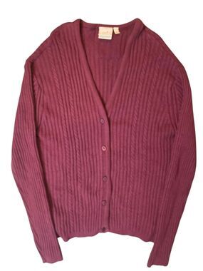 Lacoste Vintage Burgundy Ribbed Knit Cardigan Sweater Size 4 Small